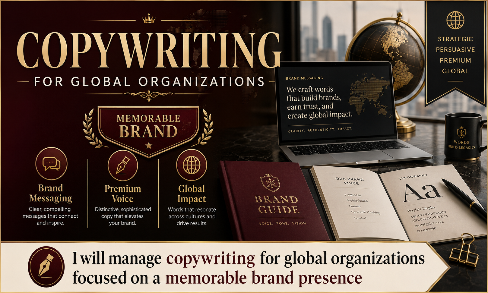 I will manage copywriting for global organizations focused on a memorable brand presence