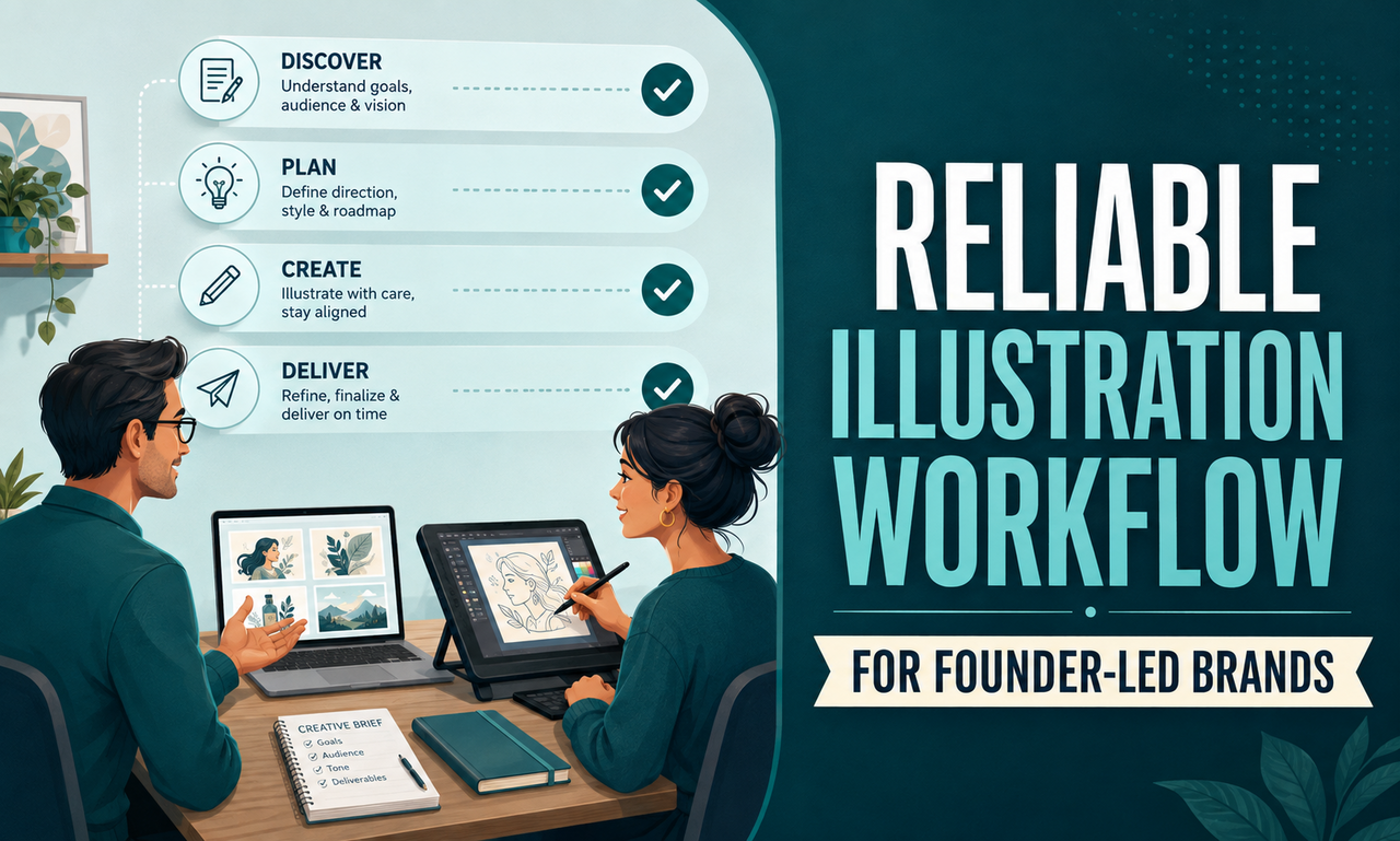 I will manage illustration for founder-led businesses focused on a reliable workflow