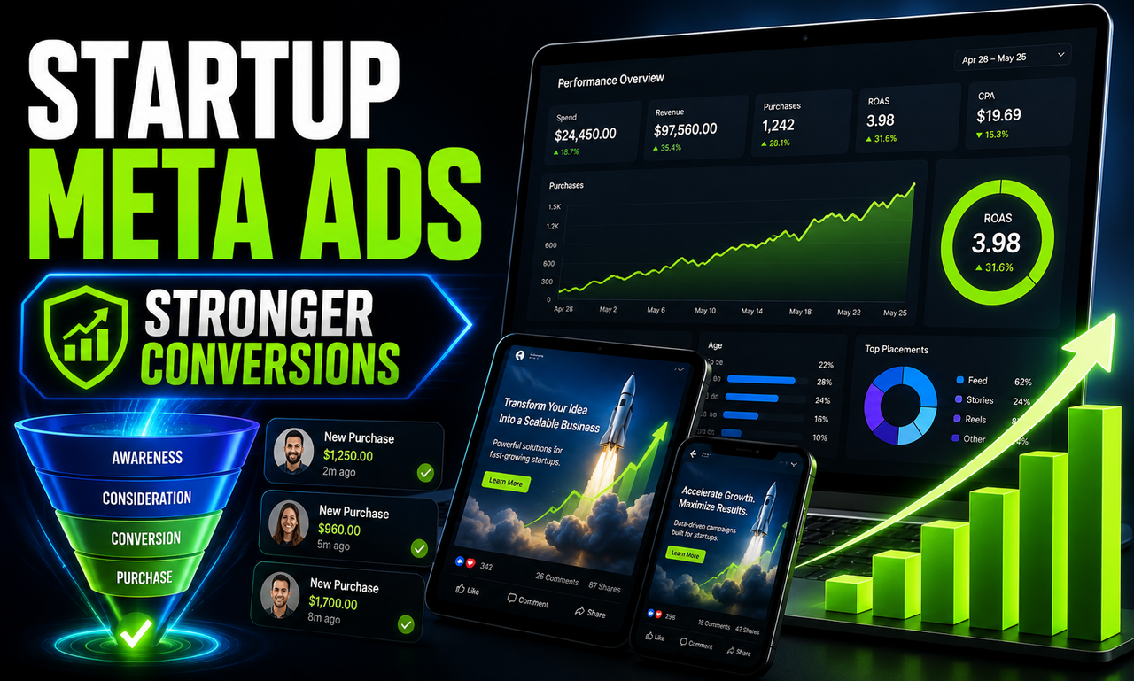 I will manage meta ads for growing startups focused on stronger conversions