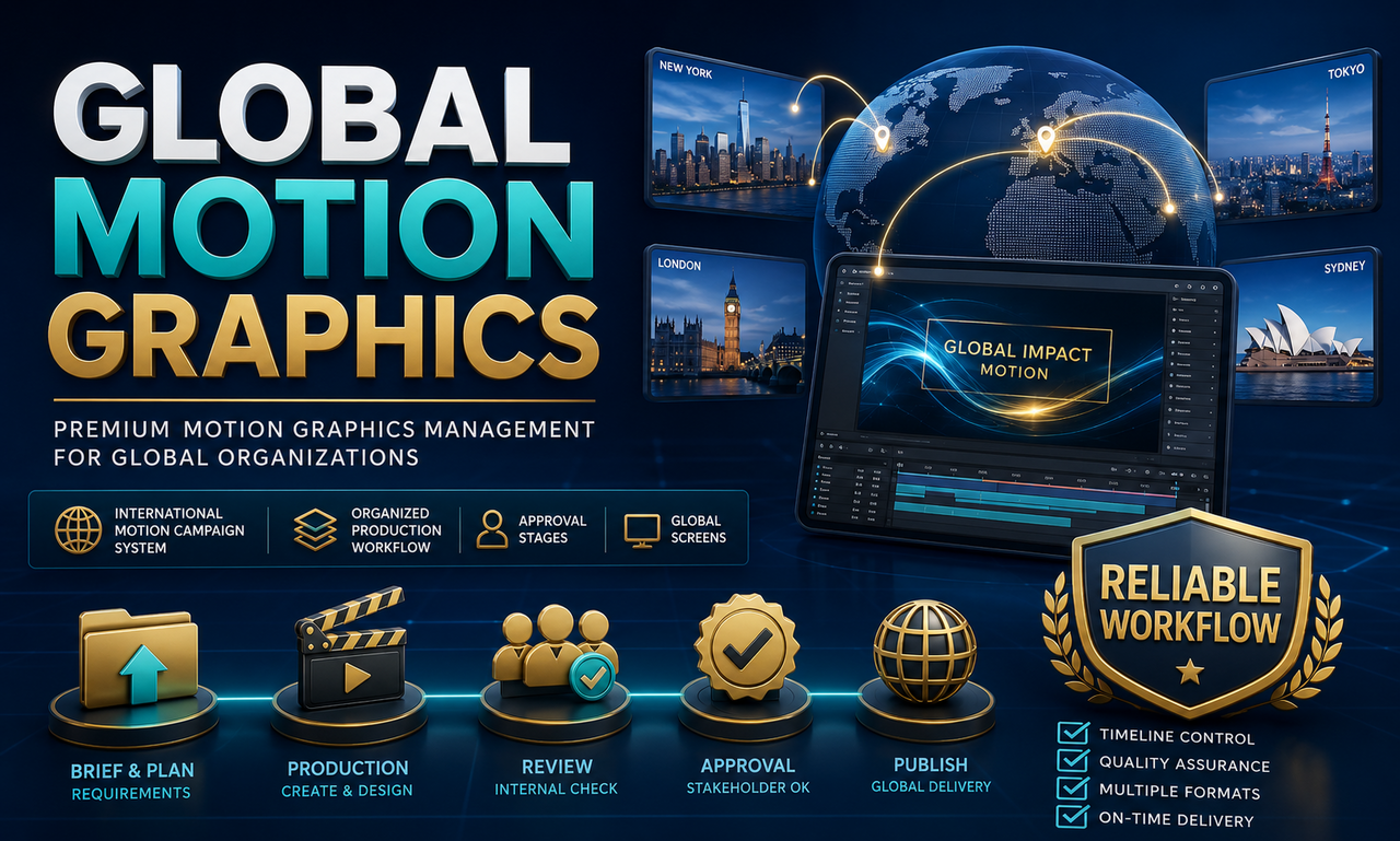 I will manage motion graphics for global organizations focused on a reliable workflow