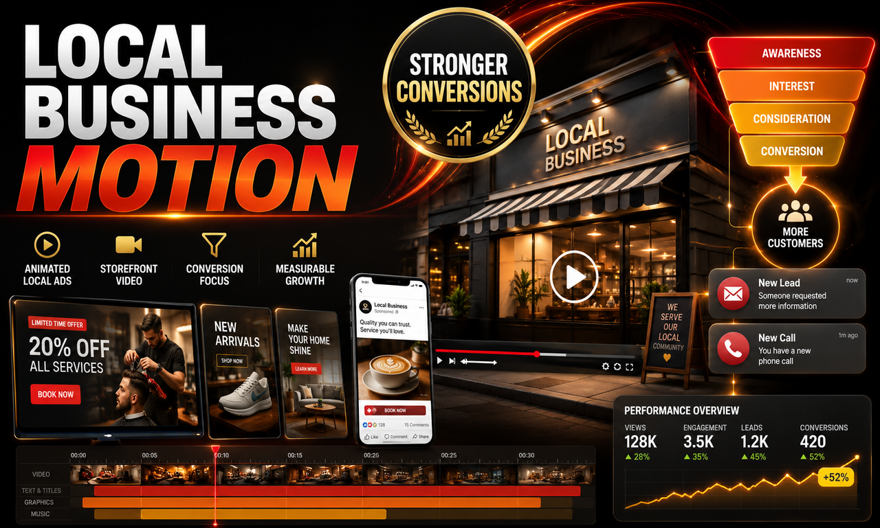 I will manage motion graphics for local businesses focused on stronger conversions