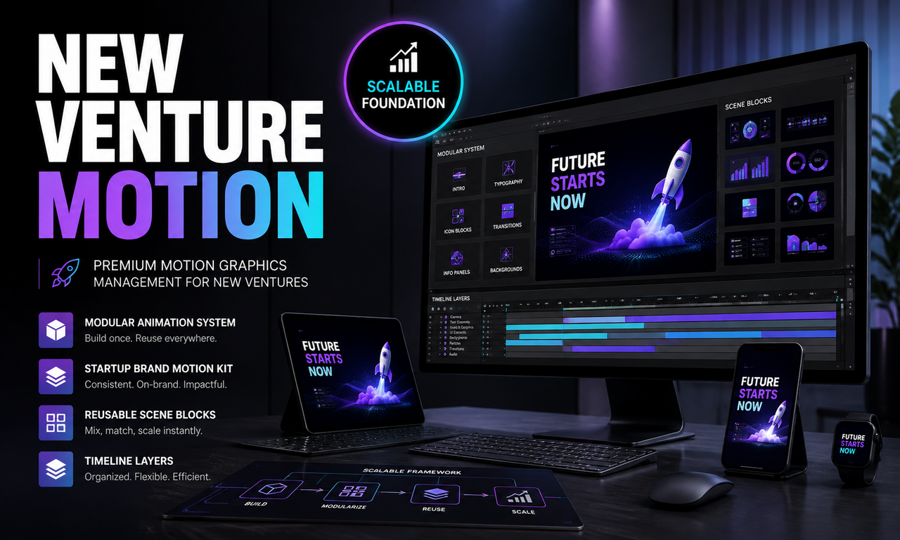 I will manage motion graphics for new ventures focused on a scalable foundation