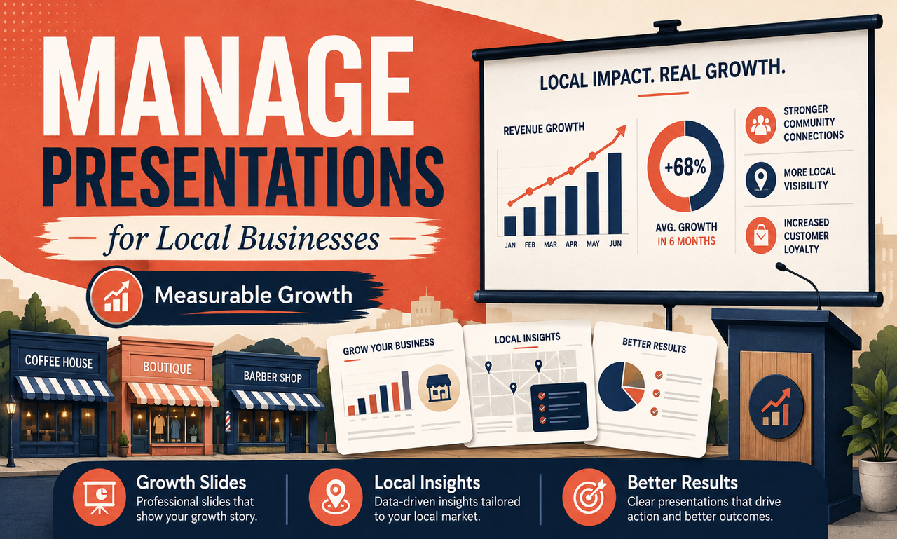 I will manage presentations for local businesses focused on measurable growth