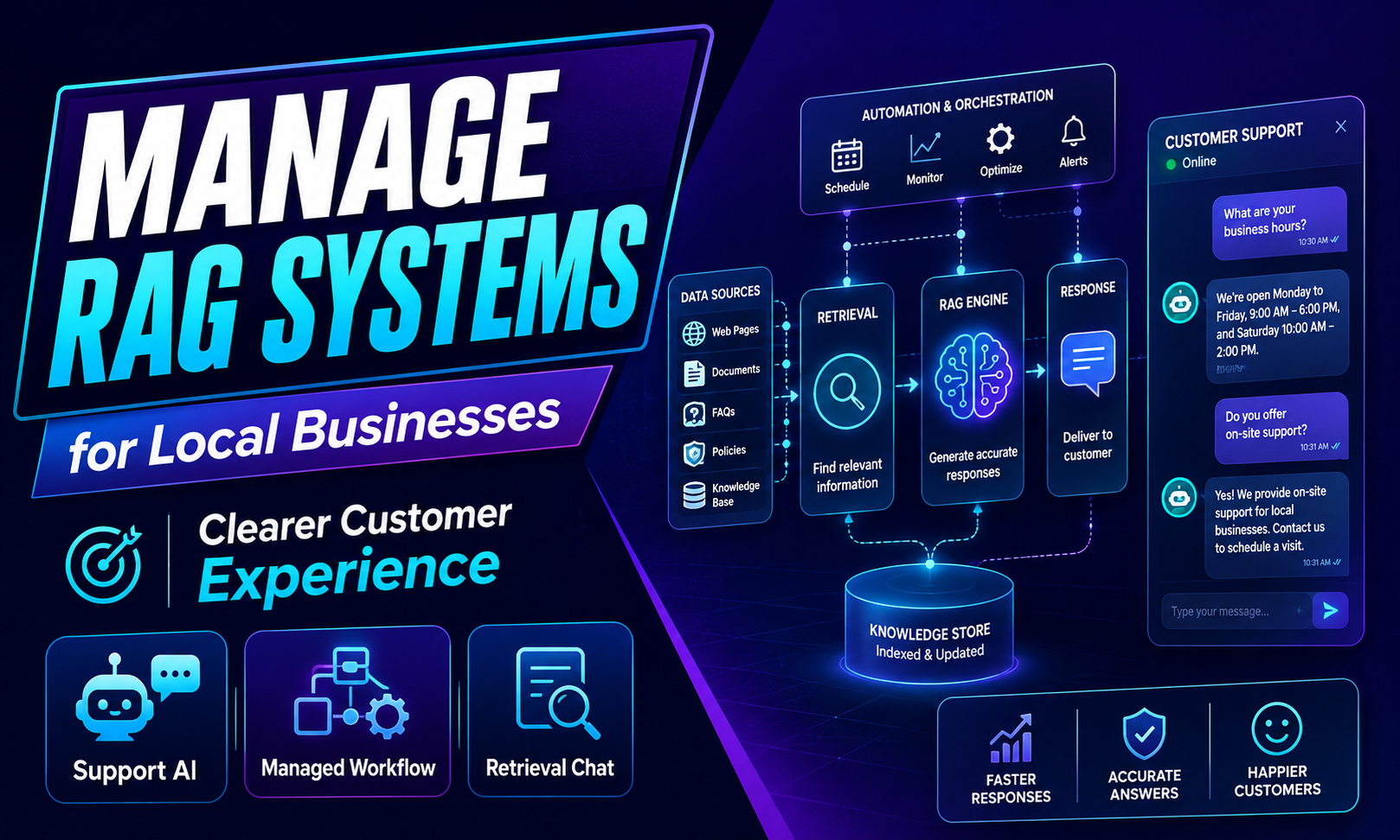I will manage rag systems for local businesses focused on a clearer customer experience