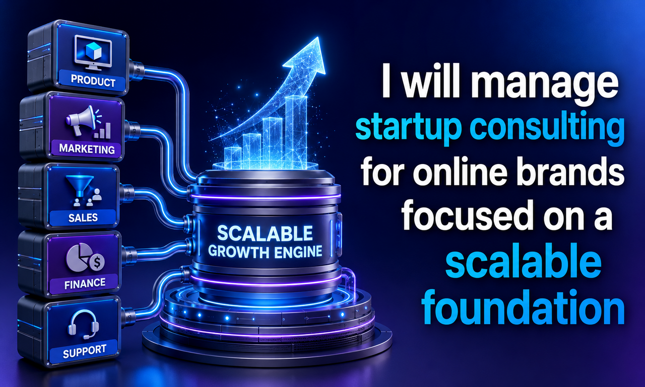 I will manage startup consulting for online brands focused on a scalable foundation
