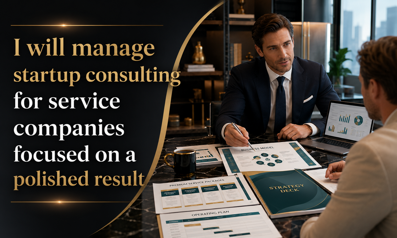 I will manage startup consulting for service companies focused on a polished result