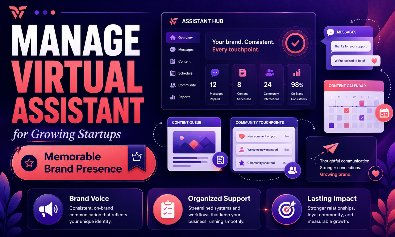 I will manage virtual assistant for growing startups focused on a memorable brand presence