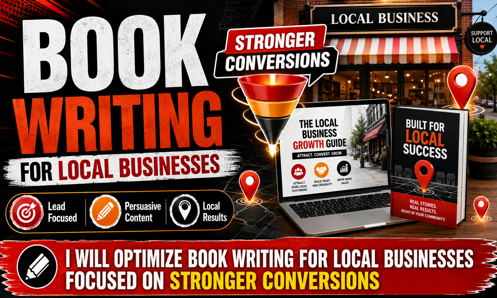 I will optimize book writing for local businesses focused on stronger conversions