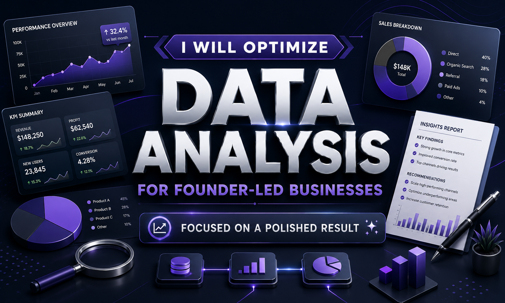 I will optimize data analysis for founder-led businesses focused on a polished result