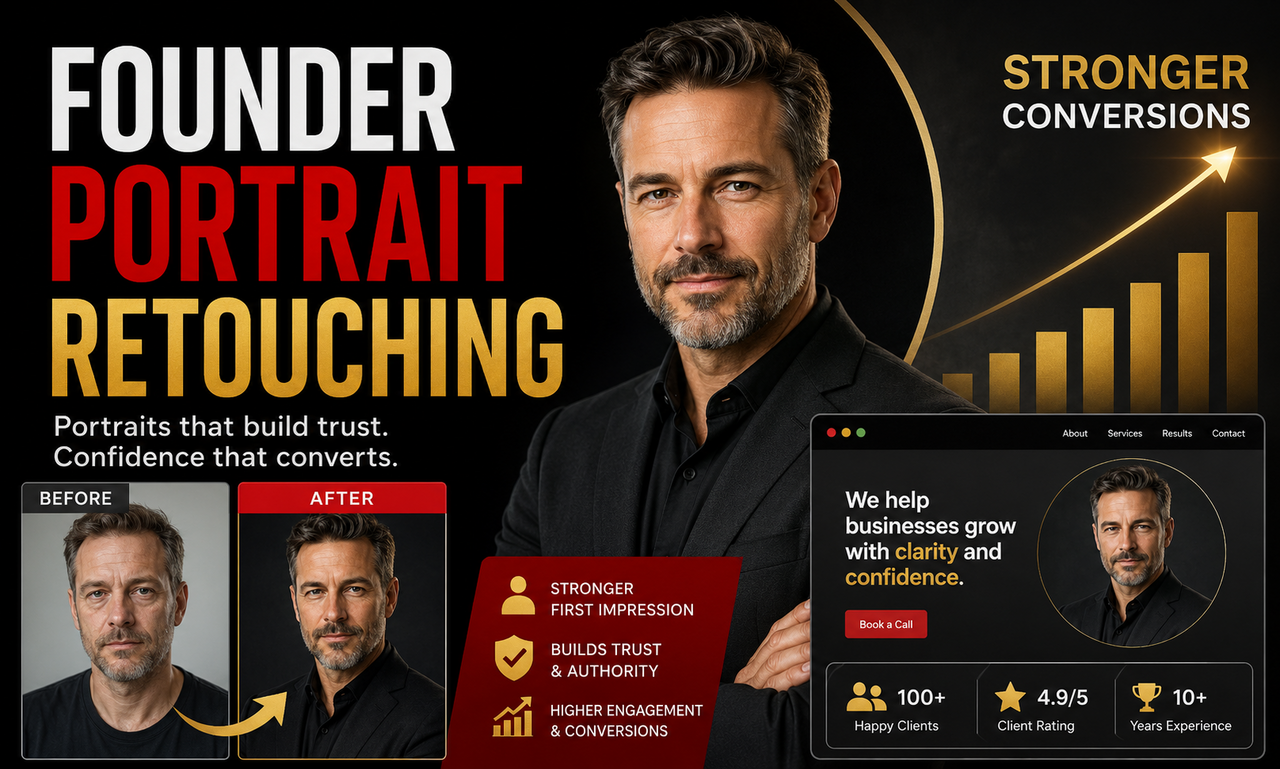 I will optimize portrait retouching for founder-led businesses focused on stronger conversions