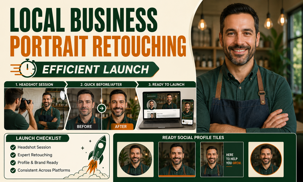 I will optimize portrait retouching for local businesses focused on an efficient launch