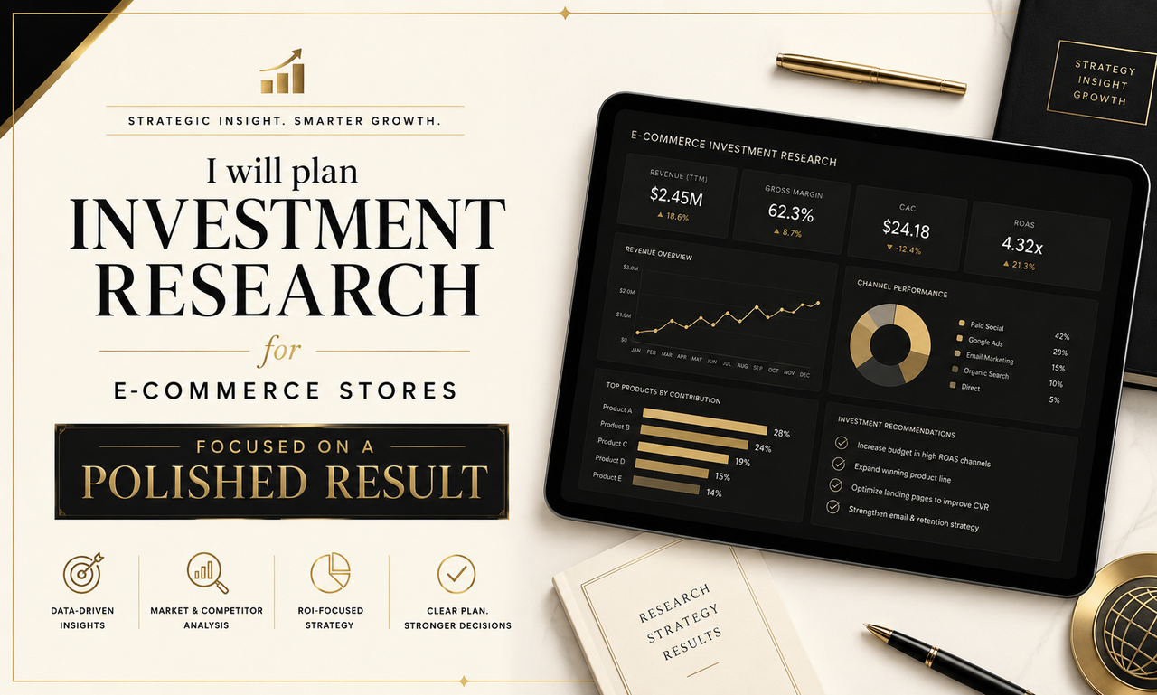 I will plan investment research for e-commerce stores focused on a polished result