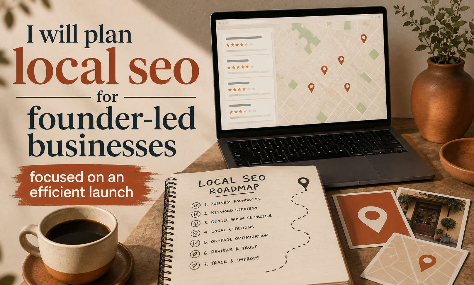 I will plan local seo for founder-led businesses focused on an efficient launch