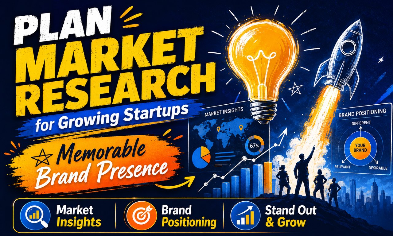 I will plan market research for growing startups focused on a memorable brand presence