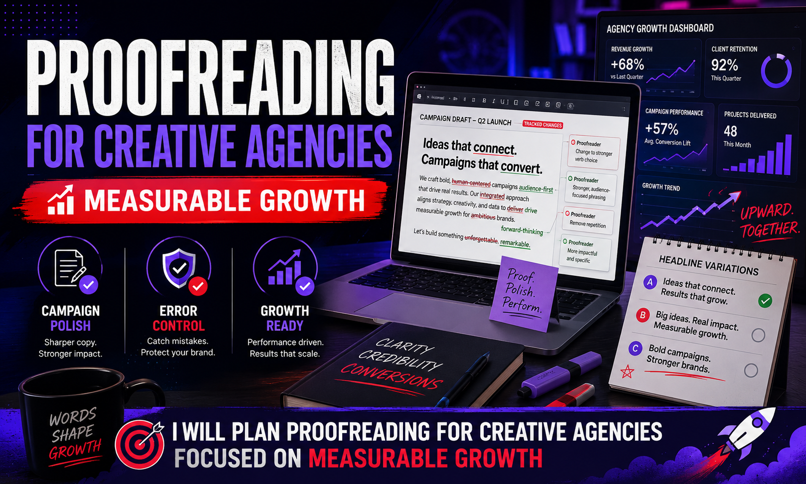 I will plan proofreading for creative agencies focused on measurable growth
