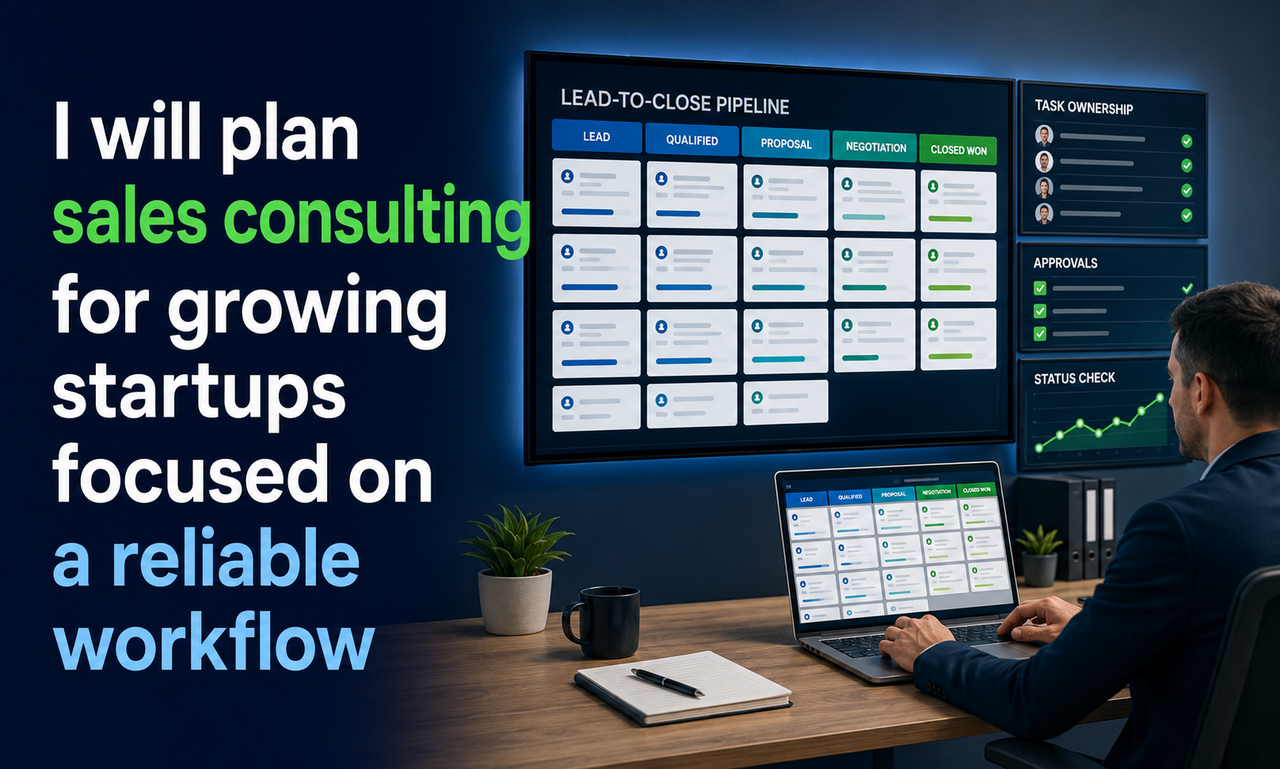 I will plan sales consulting for growing startups focused on a reliable workflow