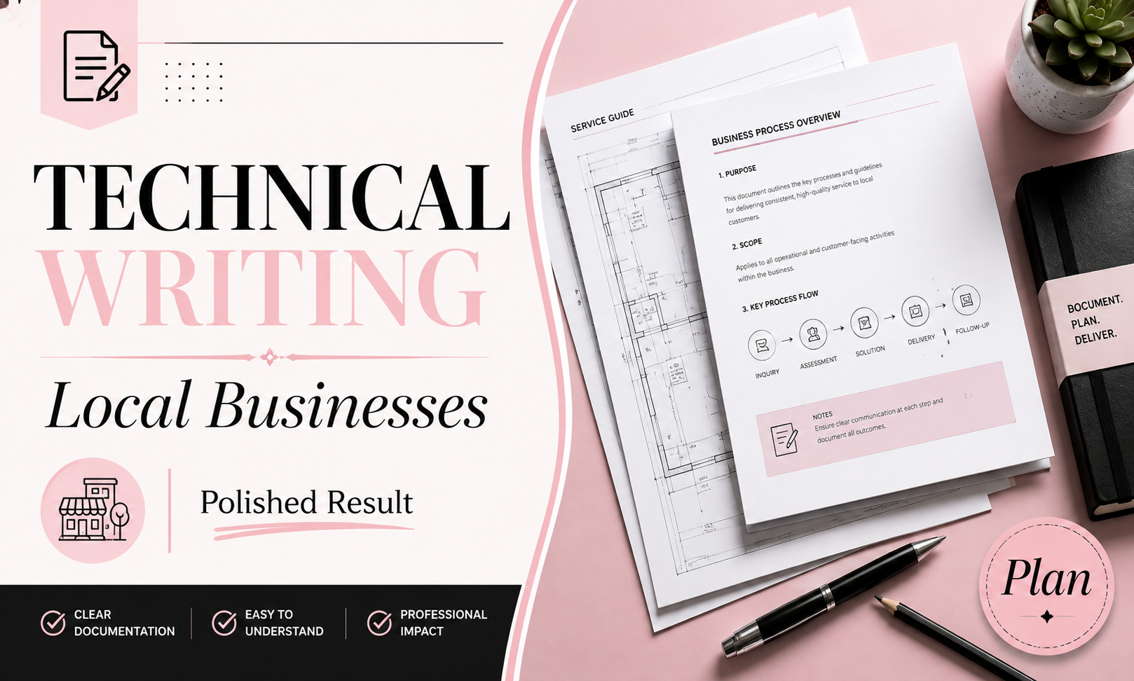 I will plan technical writing for local businesses focused on a polished result
