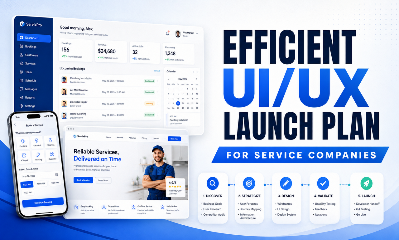 I will plan ui/ux design for service companies focused on an efficient launch