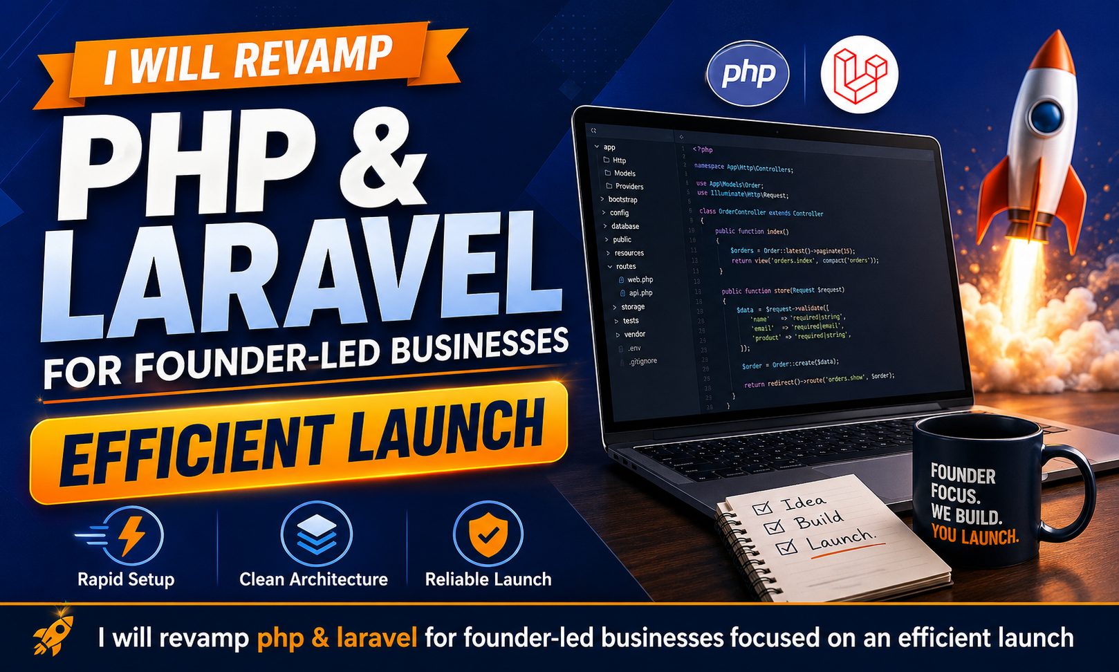 I will revamp php & laravel for founder-led businesses focused on an efficient launch