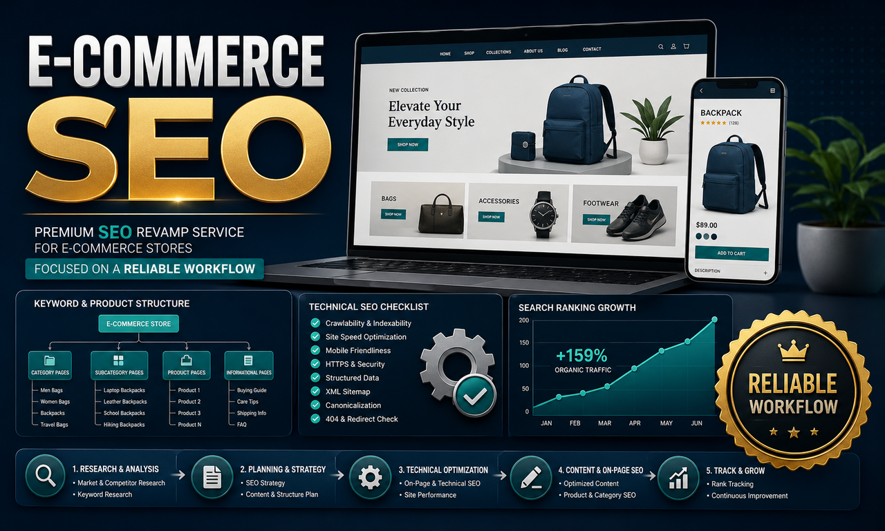 I will revamp seo for e-commerce stores focused on a reliable workflow