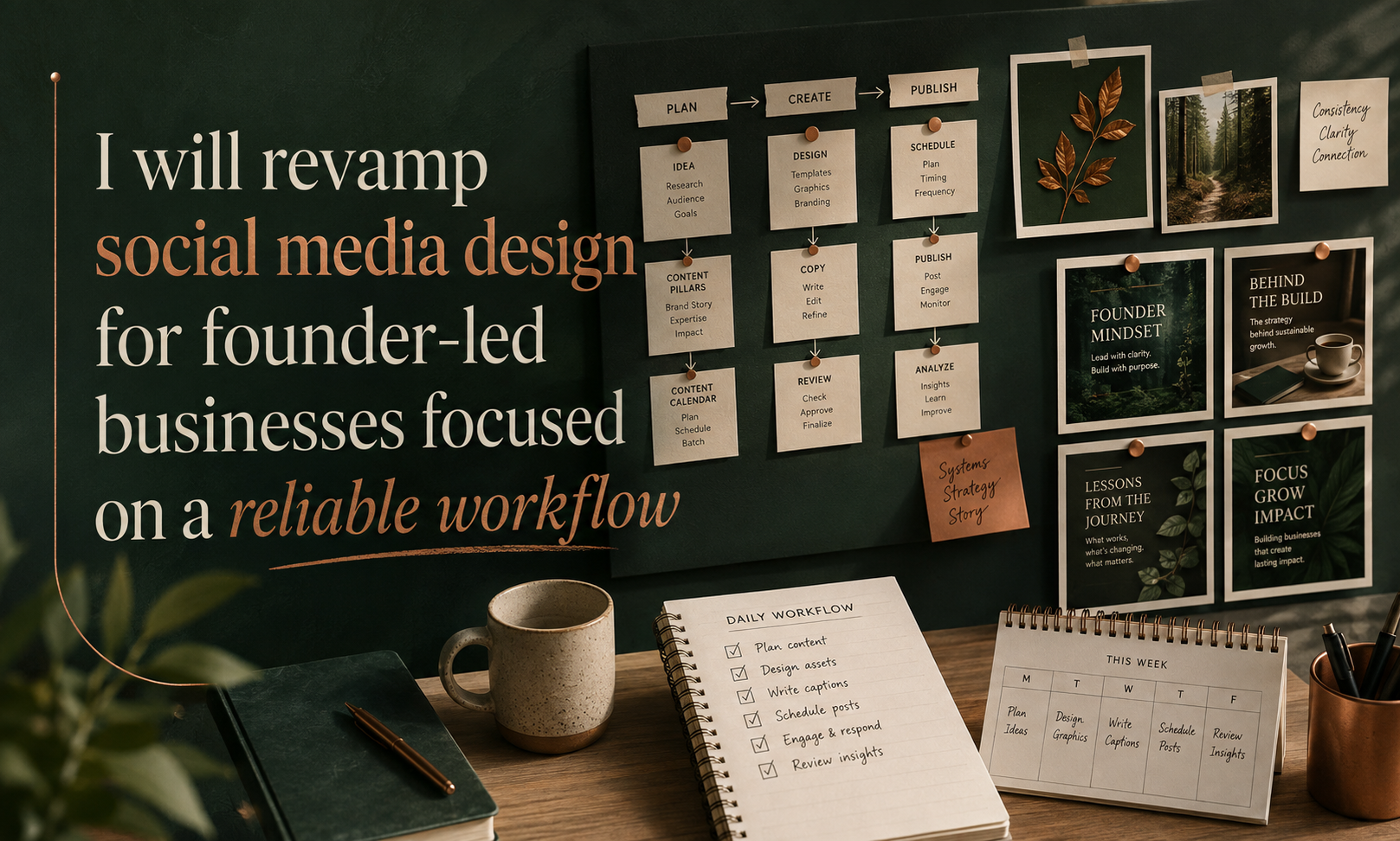 I will revamp social media design for founder-led businesses focused on a reliable workflow