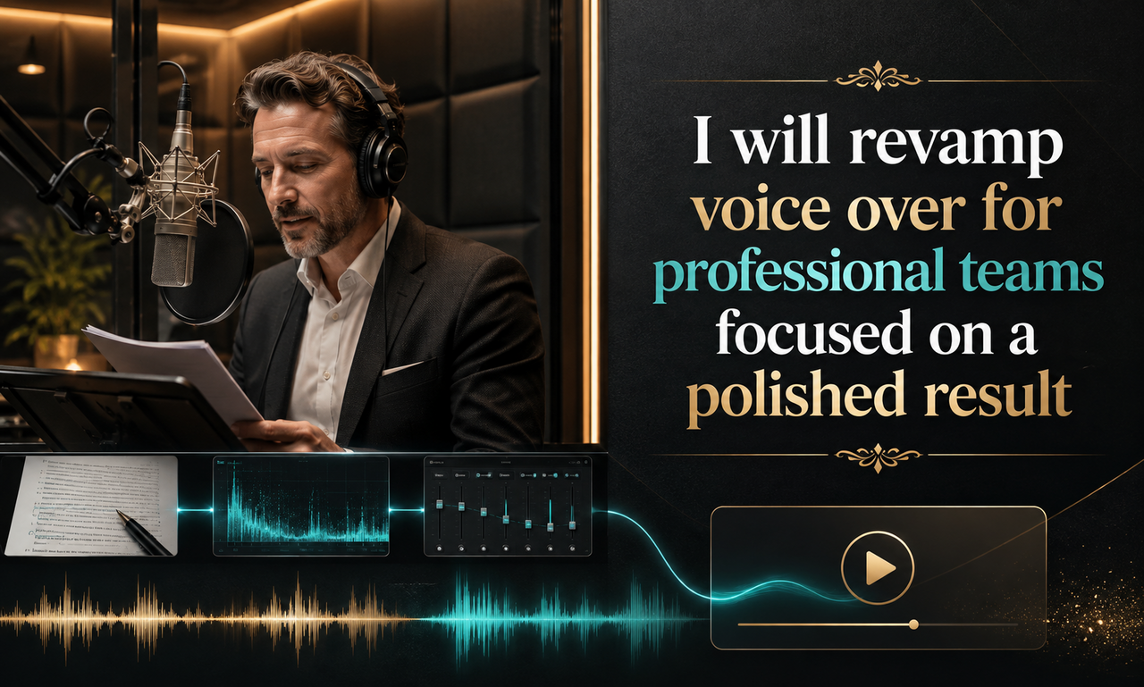 I will revamp voice over for professional teams focused on a polished result