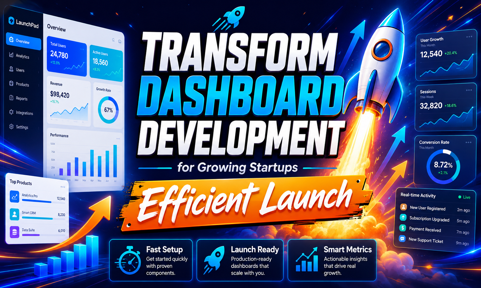 I will transform dashboard development for growing startups focused on an efficient launch