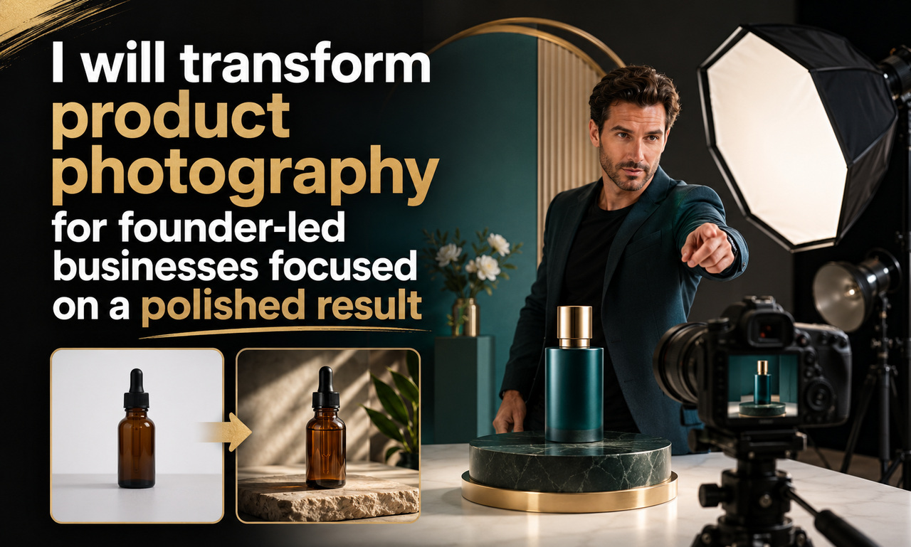 I will transform product photography for founder-led businesses focused on a polished result