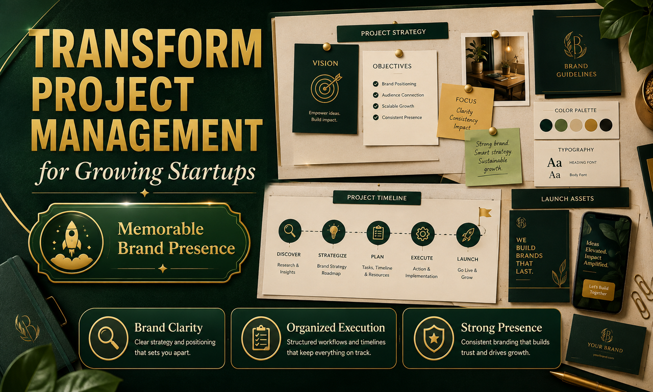 I will transform project management for growing startups focused on a memorable brand presence